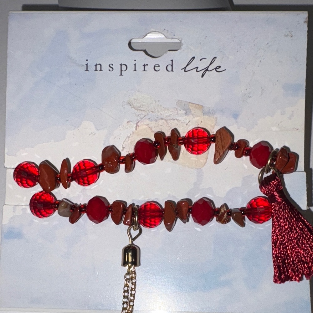 Inspire Red and Brown Beaded Bracelet